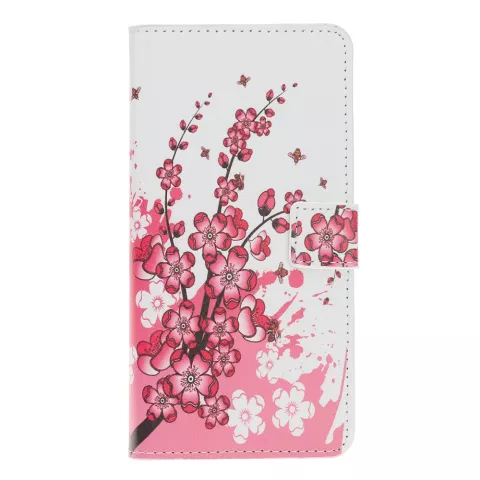 &Eacute;tui portefeuille en cuir artificiel &agrave; fleurs compatible avec iPhone 12 mini - blanc