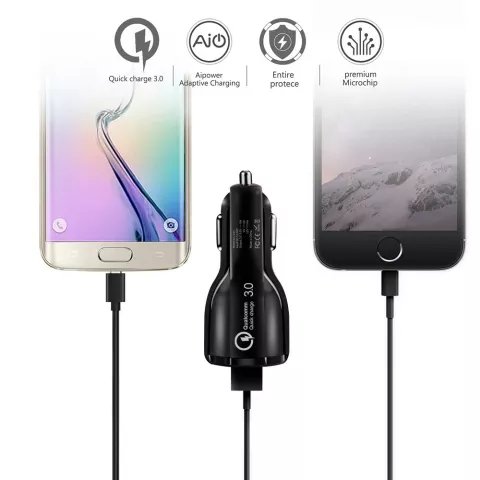 Chargeur de voiture &agrave; double prise allume-cigare USB 30Q - Chargement rapide noir