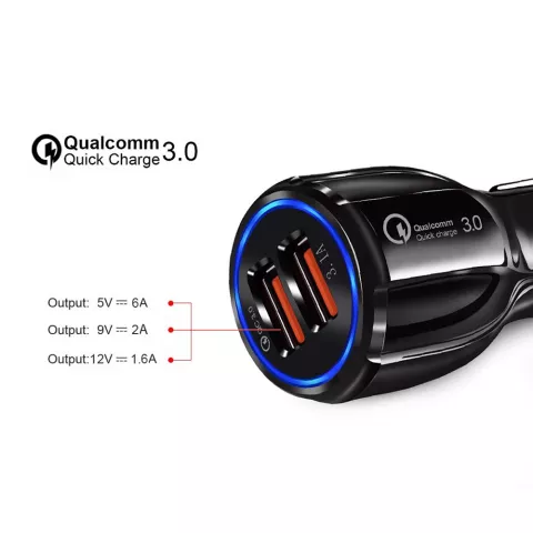Chargeur de voiture &agrave; double prise allume-cigare USB 30Q - Chargement rapide noir