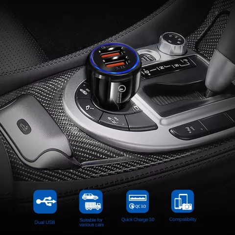 Chargeur de voiture &agrave; double prise allume-cigare USB 30Q - Chargement rapide noir
