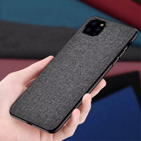 Tissu Texture Tissu et &Eacute;tui en Plastique compatible avec iPhone 12 Pro Max - Gris