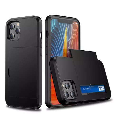 &Eacute;tui en plastique et TPU absorbant les chocs pour porte-cartes Secret compatible avec iPhone 12 et &agrave; l&#039;iPhone 12 Pro - noir