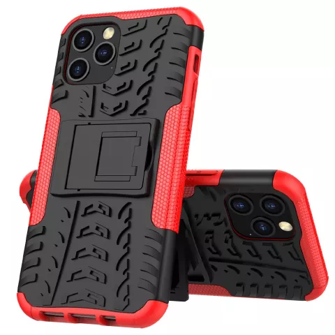 Coque en plastique antichoc et TPU absorbant les chocs compatible avec iPhone 12 et iPhone 12 Pro - noir avec rouge