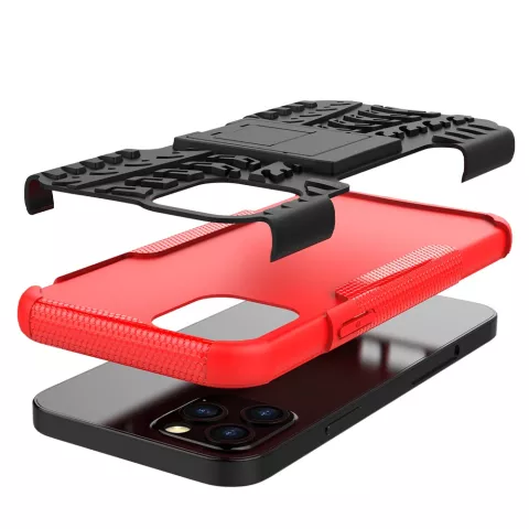 Coque en plastique antichoc et TPU absorbant les chocs compatible avec iPhone 12 et iPhone 12 Pro - noir avec rouge
