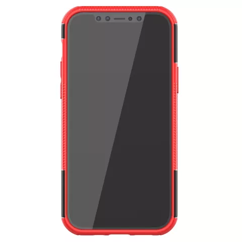 Coque en plastique antichoc et TPU absorbant les chocs compatible avec iPhone 12 et iPhone 12 Pro - noir avec rouge