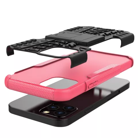 Coque en plastique antichoc et TPU absorbant les chocs compatible avec iPhone 12 et iPhone 12 Pro - noir avec rose