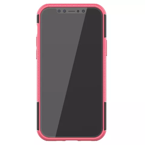 Coque en plastique antichoc et TPU absorbant les chocs compatible avec iPhone 12 et iPhone 12 Pro - noir avec rose