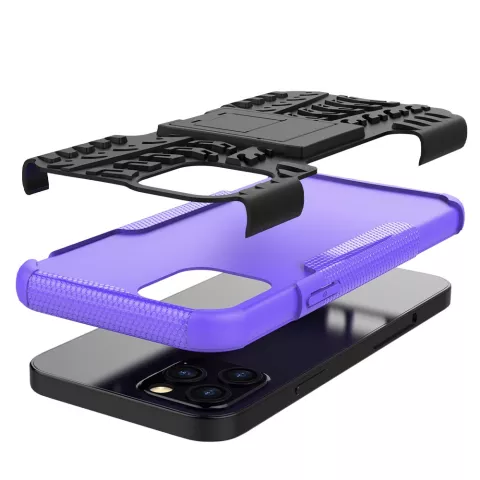 Coque en TPU antichoc antichoc pour iPhone 12 et iPhone 12 Pro - noire avec violet