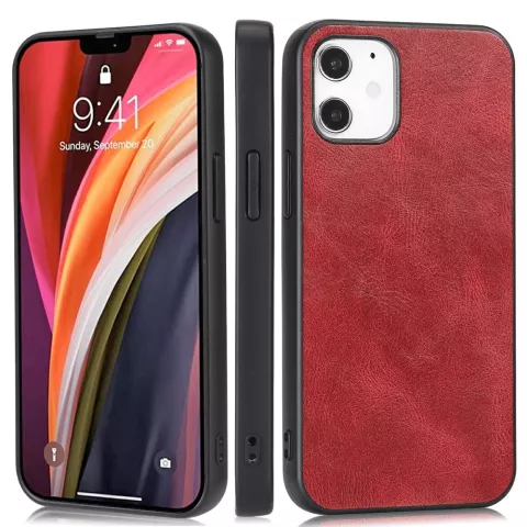 &Eacute;tui en similicuir aspect cuir pour iPhone 12 mini - rouge