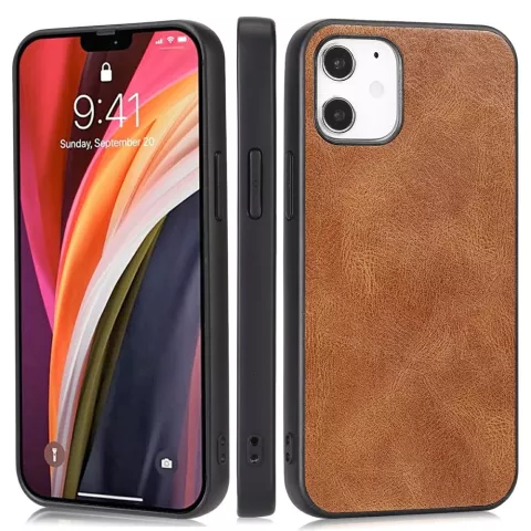 &Eacute;tui en cuir artificiel aspect cuir compatible avec iPhone 12 mini - marron