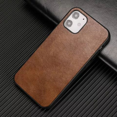 &Eacute;tui en cuir artificiel aspect cuir compatible avec iPhone 12 mini - marron