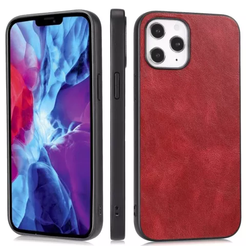 &Eacute;tui en cuir artificiel aspect cuir compatible avec iPhone 12 et iPhone 12 Pro - rouge