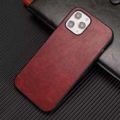 &Eacute;tui en cuir artificiel aspect cuir compatible avec iPhone 12 et iPhone 12 Pro - rouge