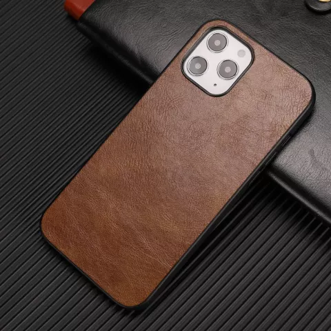 &Eacute;tui en cuir artificiel aspect cuir compatible avec iPhone 12 et iPhone 12 Pro - marron