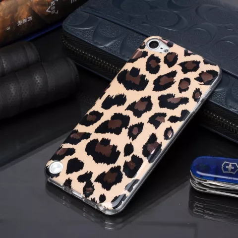 Coque en TPU imprim&eacute; l&eacute;opard compatible avec iPod Touch 5, 6 et 7 - beige