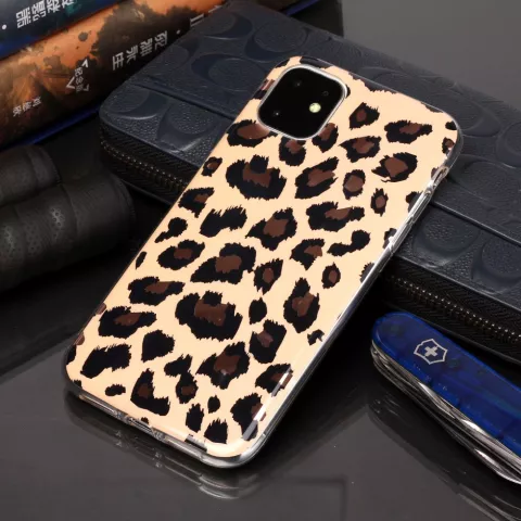 Coque en TPU &agrave; imprim&eacute; l&eacute;opard compatible avec iPhone 12 et &agrave; l&#039;iPhone 12 Pro - beige