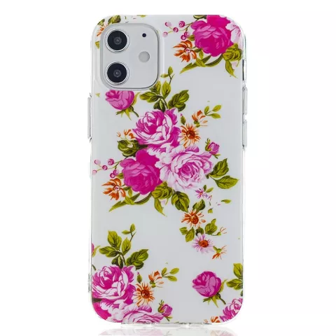 Coque en TPU roses compatible avec iPhone 12 mini - blanc