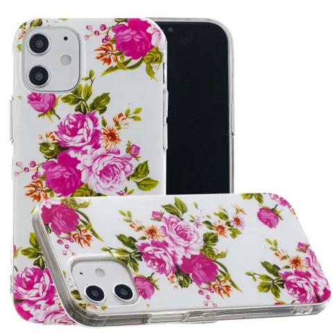Coque en TPU roses compatible avec iPhone 12 mini - blanc
