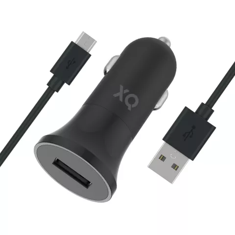 Xqisit Prise allume-cigare Chargeur voiture 2.4A 1 port USB - Noir avec c&acirc;ble Micro-USB