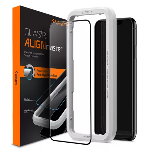 Spigen AlignMaster Glass Protector et aide au montage compatible avec iPhone 11 Pro Max et XS Max - Black Edge
