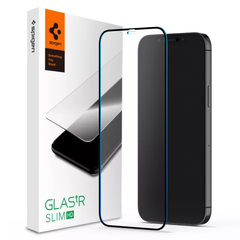 Spigen FC Black HD Glass Protector compatible avec iPhone 12 et 12 Pro - Protection des bords noirs