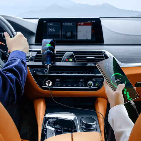 Chargeur de voiture Joyroom Adaptateur USB-A et USB-C duoport PD Chargeur QC 3.0 - Gris