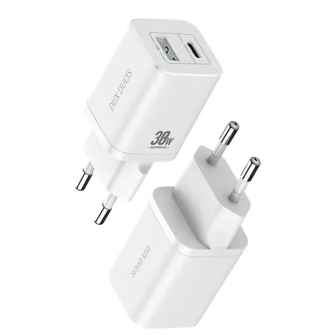 Adaptateur Dux Ducis Chargeur USB-A et USB-C Adaptateur secteur Super Si Power Delivery 30W QC 18W - Blanc