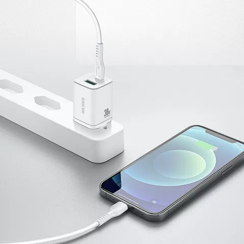 Adaptateur Dux Ducis Chargeur USB-A et USB-C Adaptateur secteur Super Si Power Delivery 30W QC 18W - Blanc
