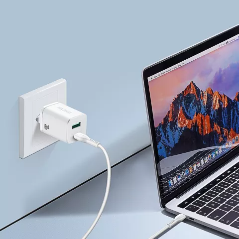 Adaptateur Dux Ducis Chargeur USB-A et USB-C Adaptateur secteur Super Si Power Delivery 30W QC 18W - Blanc