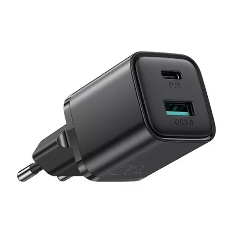 Adaptateur Joyroom Chargeur USB-A vers USB-C Adaptateur secteur QC 3.0 PD 3.0 double chargeur AFC SCP - Noir