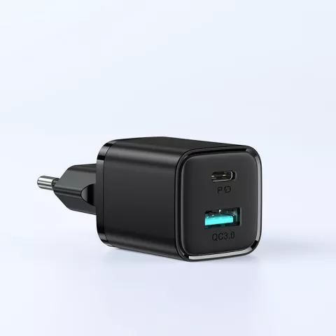 Adaptateur Joyroom Chargeur USB-A vers USB-C Adaptateur secteur QC 3.0 PD 3.0 double chargeur AFC SCP - Noir