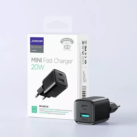 Adaptateur Joyroom Chargeur USB-A vers USB-C QC 3.0 PD 3.0 Chargeur double AFC SCP - Noir