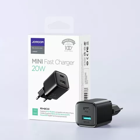 Adaptateur Joyroom Chargeur USB-A vers USB-C Adaptateur secteur QC 3.0 PD 3.0 double chargeur AFC SCP - Noir