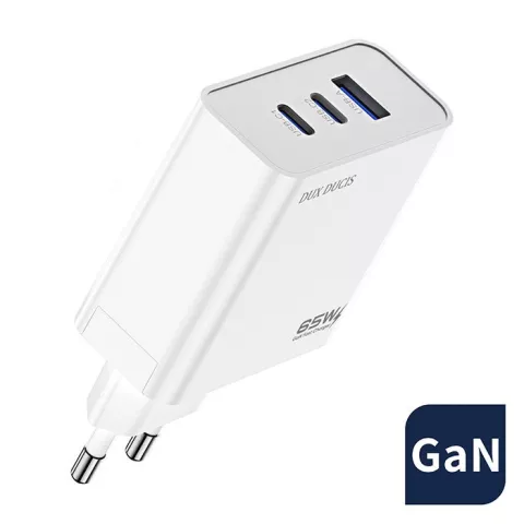 Adaptateur Dux Ducis USB-A et 2x USB-C 65W chargeur QC 3.0 PD AFC pour t&eacute;l&eacute;phone tablette ordinateur portable - Blanc