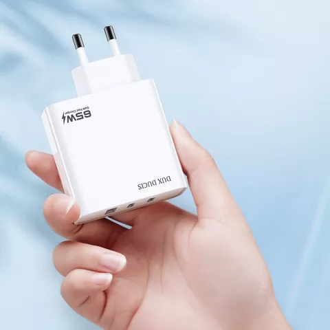 Adaptateur Dux Ducis USB-A et 2x USB-C 65W chargeur QC 3.0 PD AFC pour t&eacute;l&eacute;phone tablette ordinateur portable - Blanc