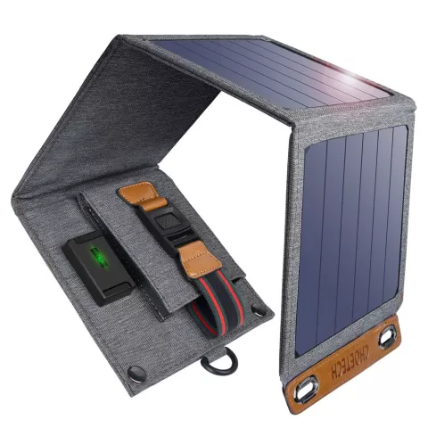 Choetech chargeur de panneau solaire pliable USB-A &eacute;tanche 14W chargeur de voyage solaire ext&eacute;rieur - Gris