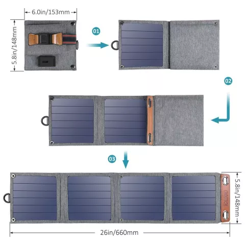 Choetech chargeur de panneau solaire pliable USB-A &eacute;tanche 14W chargeur de voyage solaire ext&eacute;rieur - Gris