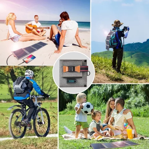Choetech chargeur de panneau solaire pliable USB-A &eacute;tanche 14W chargeur de voyage solaire ext&eacute;rieur - Gris