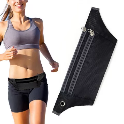 Sac banane pour smartphone, bracelet de sport, sac banane de course, &eacute;couteurs de randonn&eacute;e sportive - Noir
