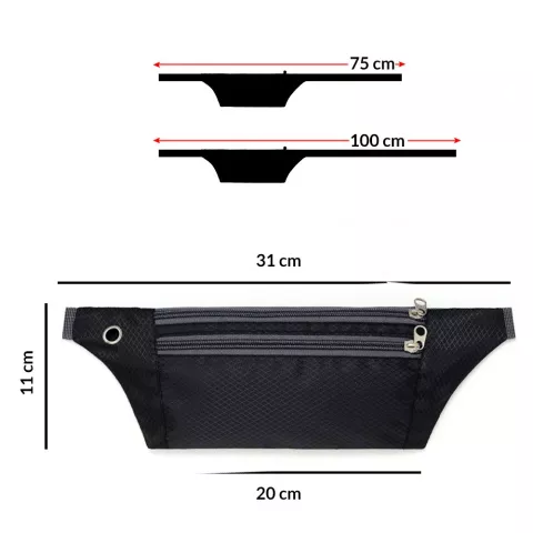 Sac banane pour smartphone, bracelet de sport, sac banane de course, &eacute;couteurs de randonn&eacute;e sportive - Noir