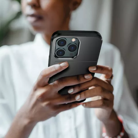 Porte-cartes secret et &eacute;tui de protection en TPU compatible avec iPhone 13 mini - noir