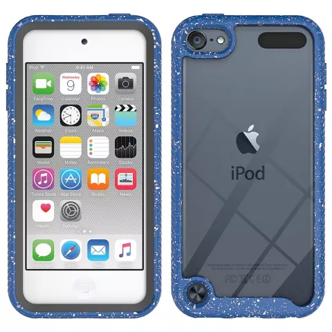 Coque hybride mouchet&eacute;e et protectrice en TPU mouchet&eacute;e compatible avec iPod Touch 5, 6 et 7 - bleu