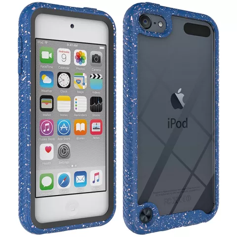 Coque hybride mouchet&eacute;e et protectrice en TPU mouchet&eacute;e compatible avec iPod Touch 5, 6 et 7 - bleu