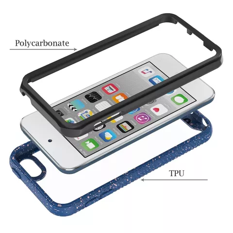 Coque hybride mouchet&eacute;e et protectrice en TPU mouchet&eacute;e compatible avec iPod Touch 5, 6 et 7 - bleu