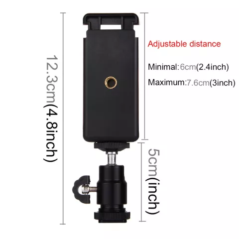 Puluz Fixation pour tr&eacute;pied t&ecirc;te de tr&eacute;pied selfie stick pince de t&eacute;l&eacute;phone standard smartphone universel - Noir