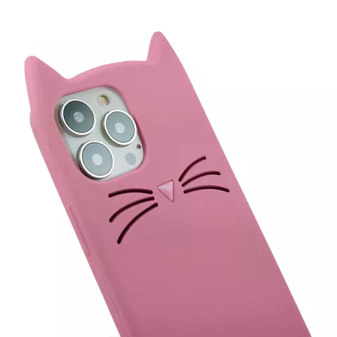 Coque en silicone chat mignon compatible avec iPhone 12 et &agrave; l&#039;iPhone 12 Pro - rose