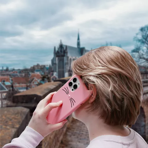 Coque en silicone chat mignon compatible avec iPhone 12 et &agrave; l&#039;iPhone 12 Pro - rose