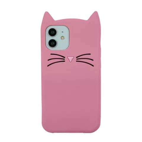 &Eacute;tui Mignon Chat En Silicone Moustaches Mignonnes Et Nez De Chat Pour iPhone 12 Mini - Rose