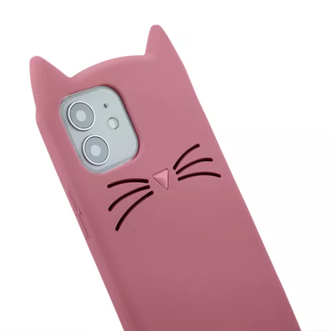 Coque en silicone chat mignon compatible avec iPhone 12 mini - rose