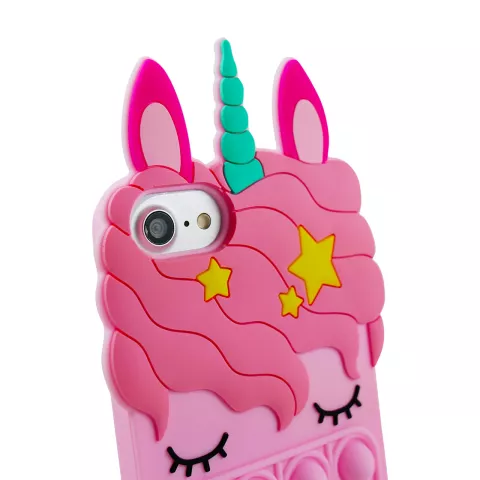Coque Unicorn Pop Fidget Bubble en silicone pour iPhone 7, iPhone 8 et iPhone SE 2020 SE 2022 - Rose
